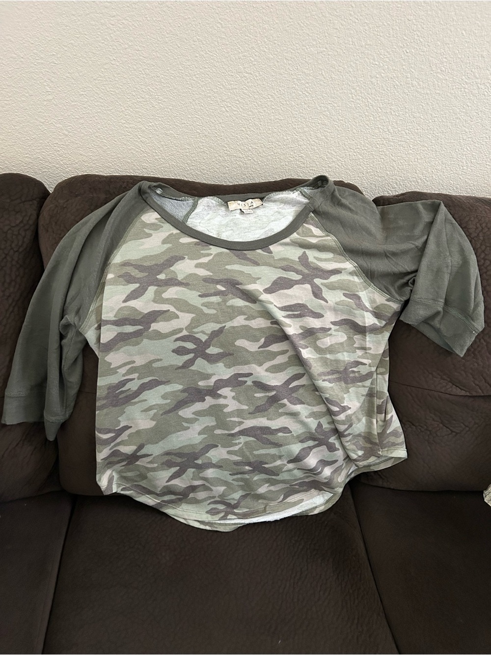 Misia Olive Camo Raglan Sleeve Tee